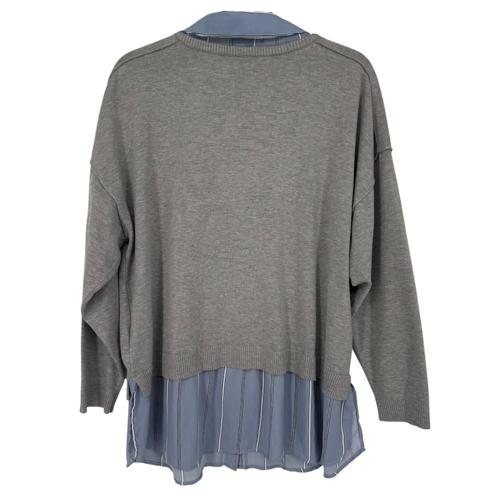 Adrianna Papell Womens 2-in-1 Mixed Media Layered Sweater Top Gray Blue Size 2X - Picture 5 of 14